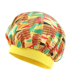 Bonnet de nuit en satin jaune,  imprimé africain pour enfants