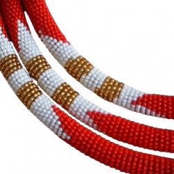 Bijoux Massai - Collier rouge,blanc et or